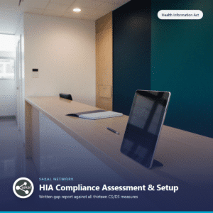 Sakal Network HIA Compliance Assessment and Setup — written gap report against the thirteen CS/DS measures